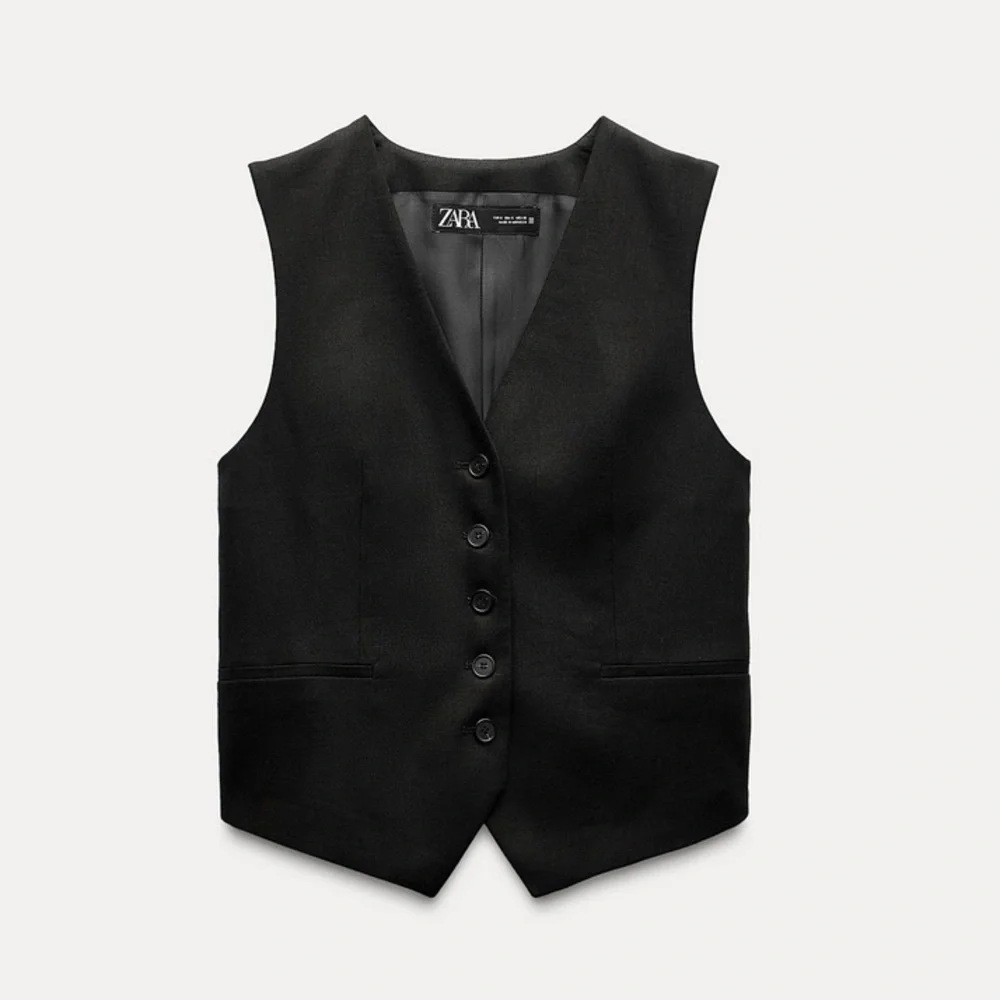 Zara Tailored Linen Blend Vest Waistcoat‎ In Black Size XL